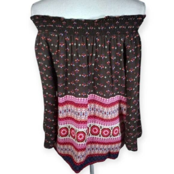 JAPNA BLACK, RED, WHITE, & BLUE BOHO-INSPIRED OFF-THE-SHOULDER TOP SZ.M EUC. - Picture 3 of 8